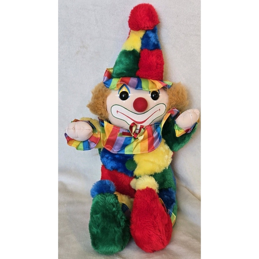 Vintage Cuddle Wit Creation Circus Clown Doll Color Block Stuffed Plush Toy